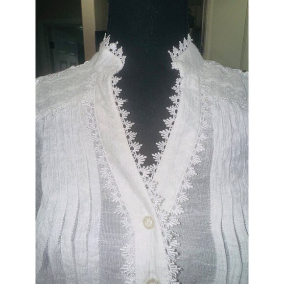 Anthropologie Blue Pepper Sleeveless White Boho Tunic Top Lace Mandarin Collar C - Picture 9 of 11